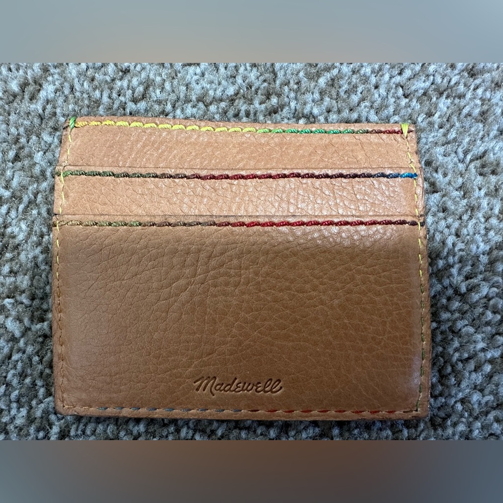 Madewell Brown Leather Card Holder with Multicolor Stitching